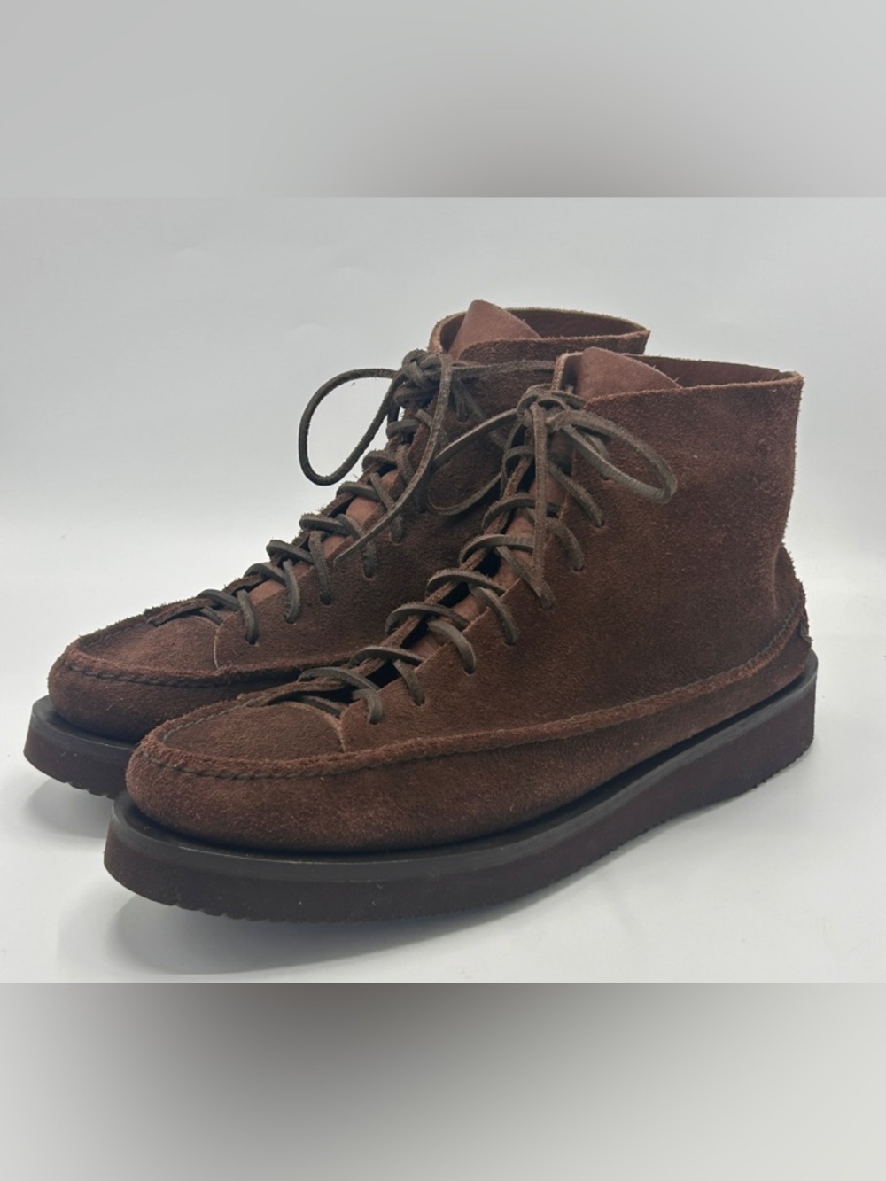 Yuketen All Handsewn Sneaker Moc High with Vibram  sole, Brown Flesh-out Leather